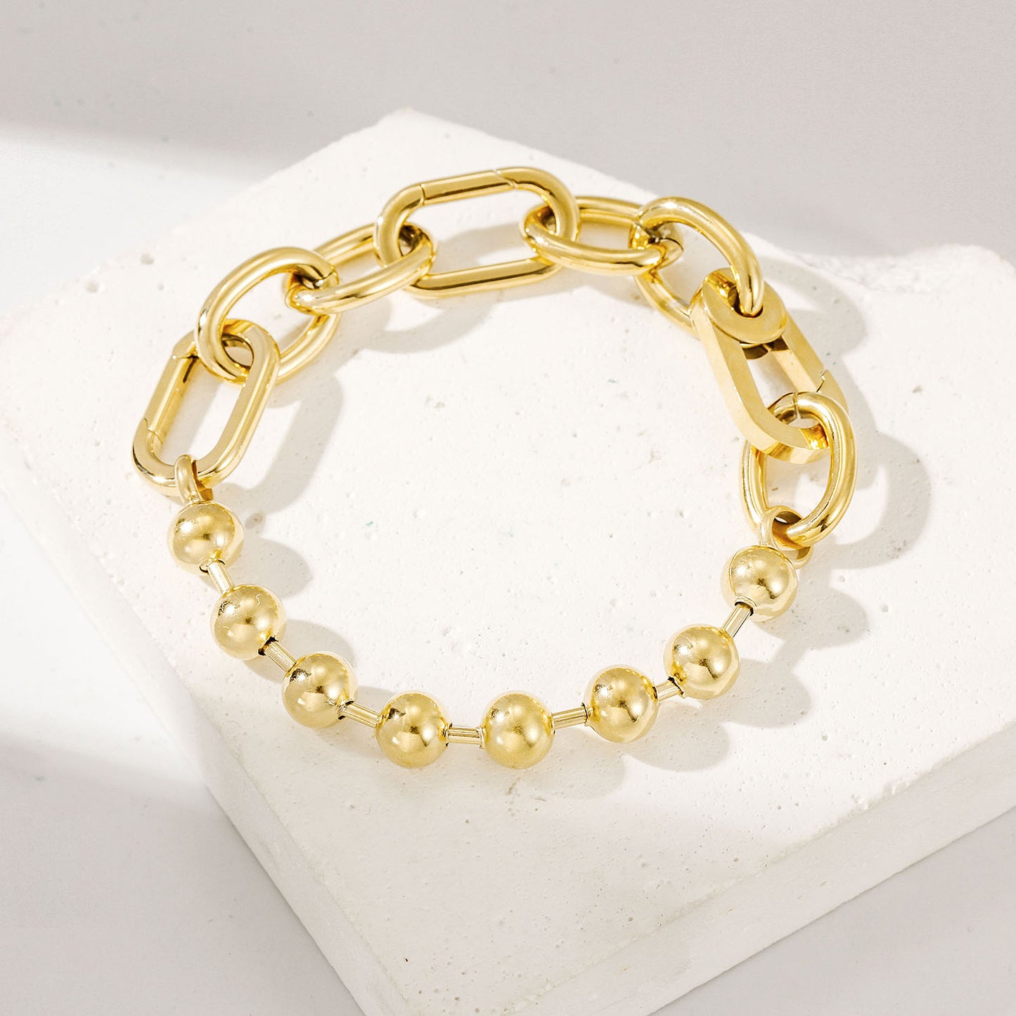 Gold Bold Link & Bead Bracelet