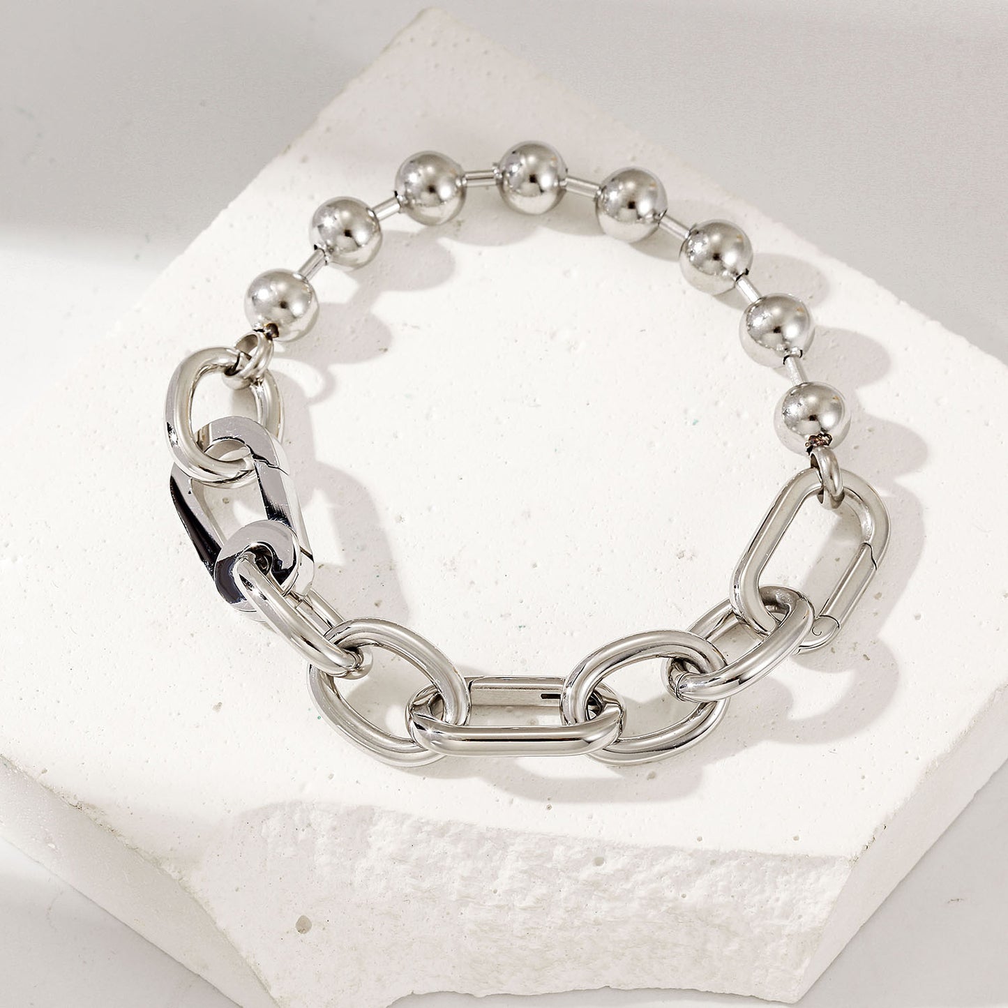 Silver Bold Link & Bead Bracelet