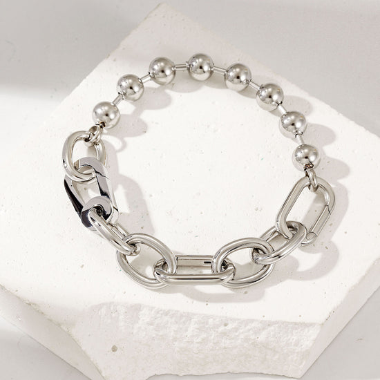 Silver Bold Link & Bead Bracelet