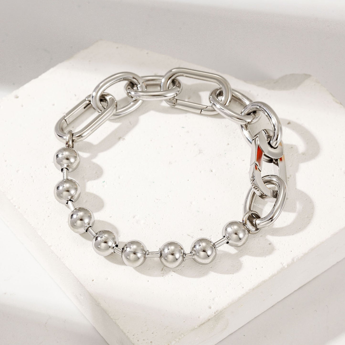 Silver Bold Link & Bead Bracelet