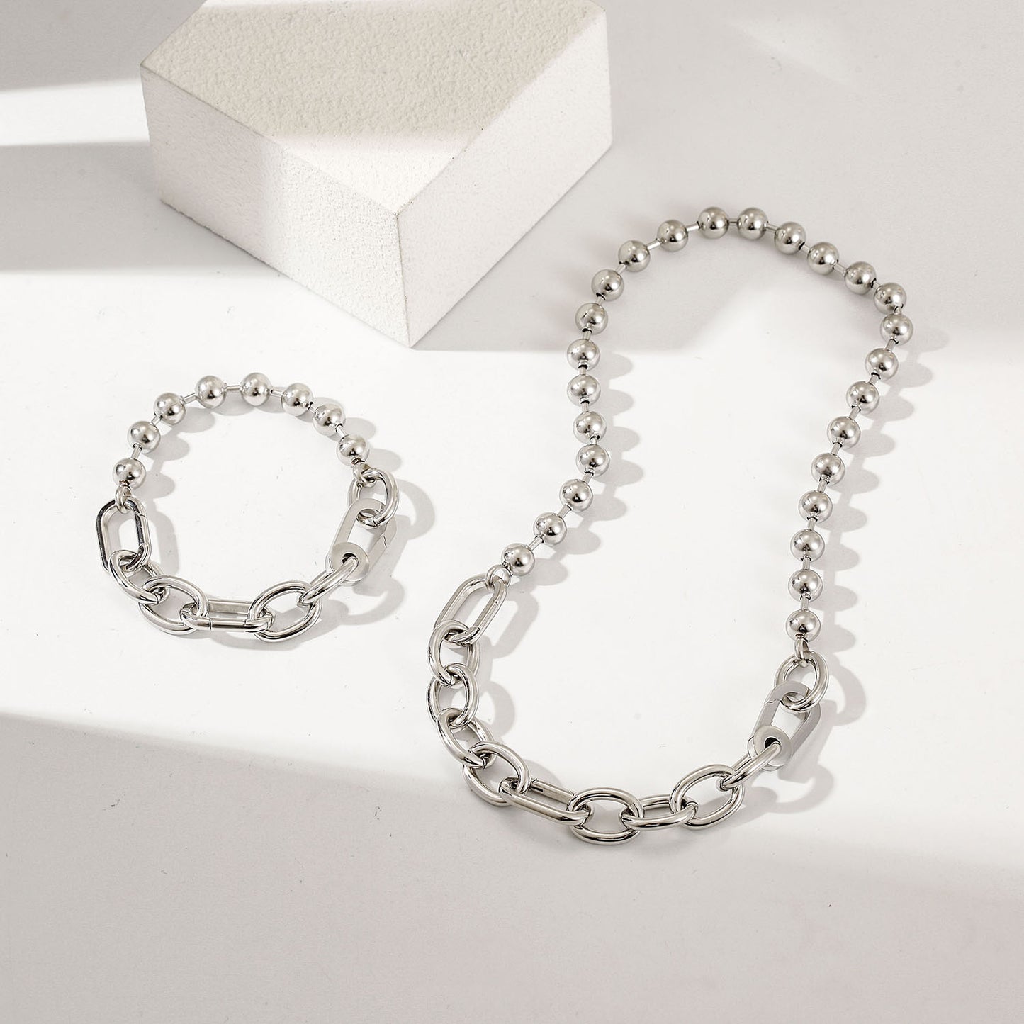 Silver Bold Link & Bead Bracelet