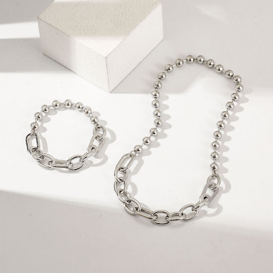 Silver Bold Link & Bead Bracelet