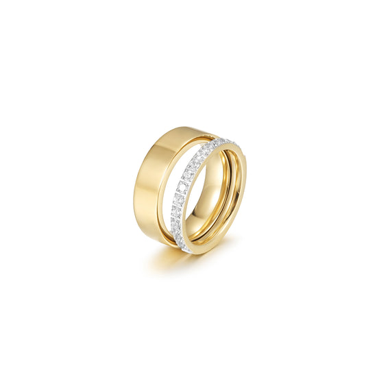 Golden hollowed out zircon ring-NSR203STGCZD