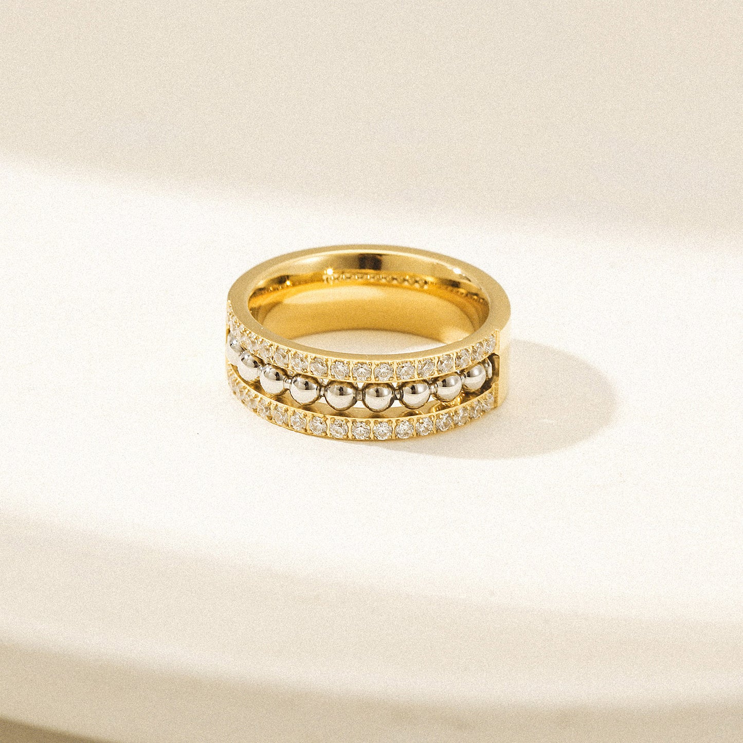 Round bead zircon ring-NSR258STGC