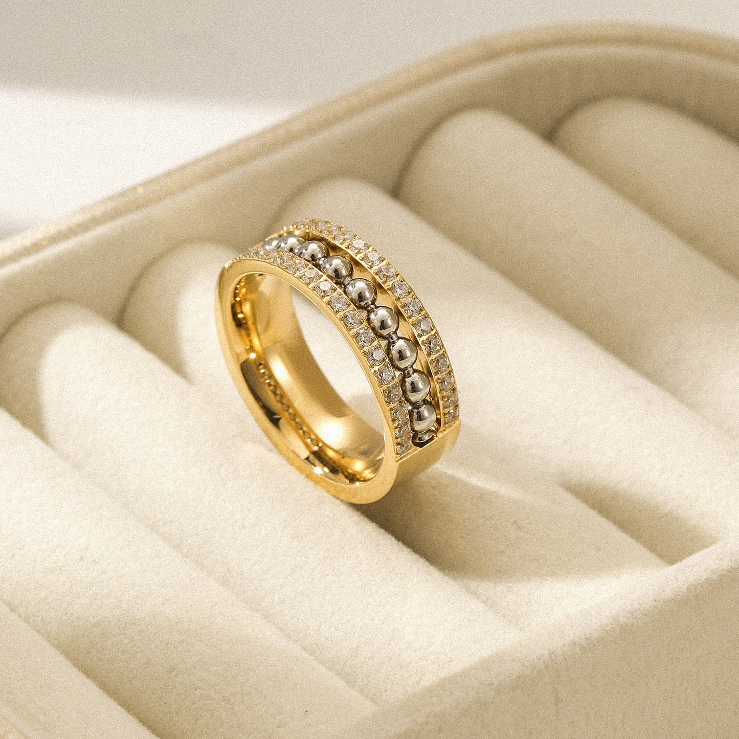 Round bead zircon ring-NSR258STGC