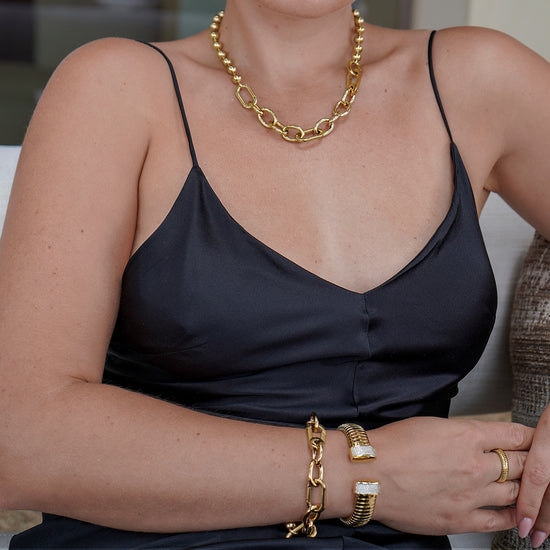 Gold Bold Link & Bead Bracelet