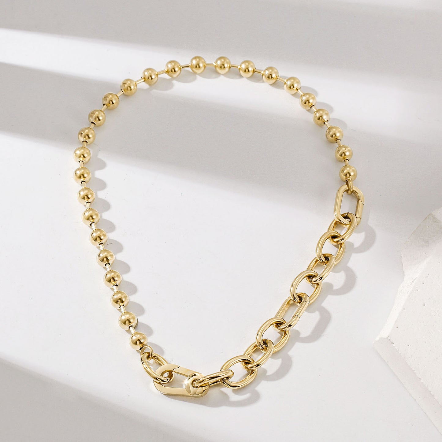 Gold Bold Link & Bead Necklace