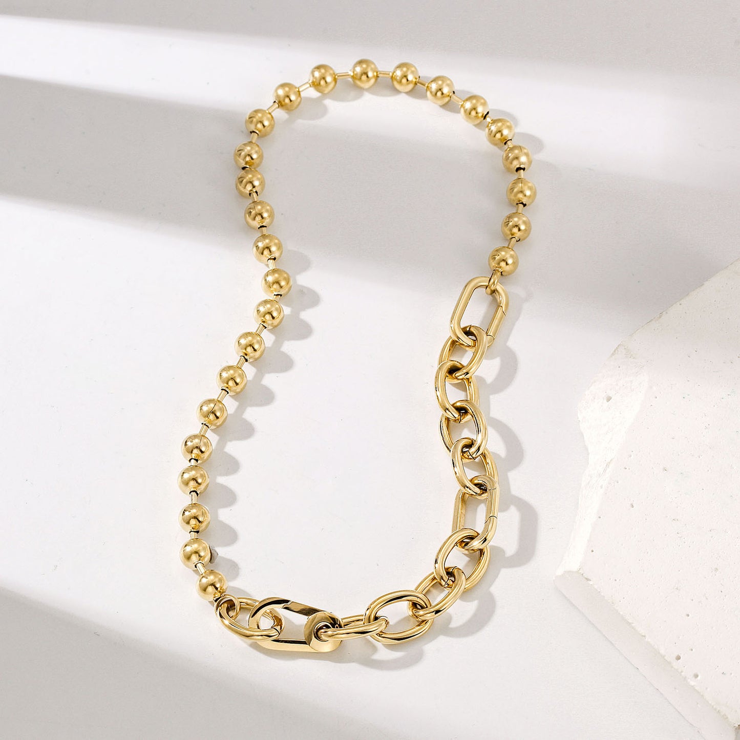 Gold Bold Link & Bead Necklace