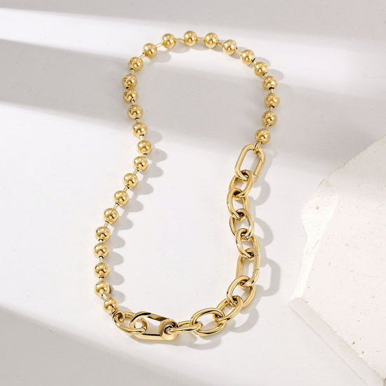 Gold Bold Link & Bead Necklace