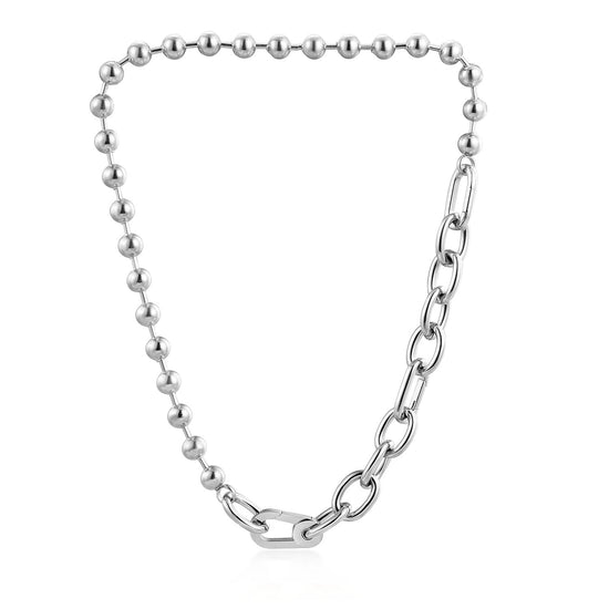 Sliver Bold Link & Bead Necklace