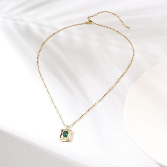 Green Crystal Square Pendant Necklace