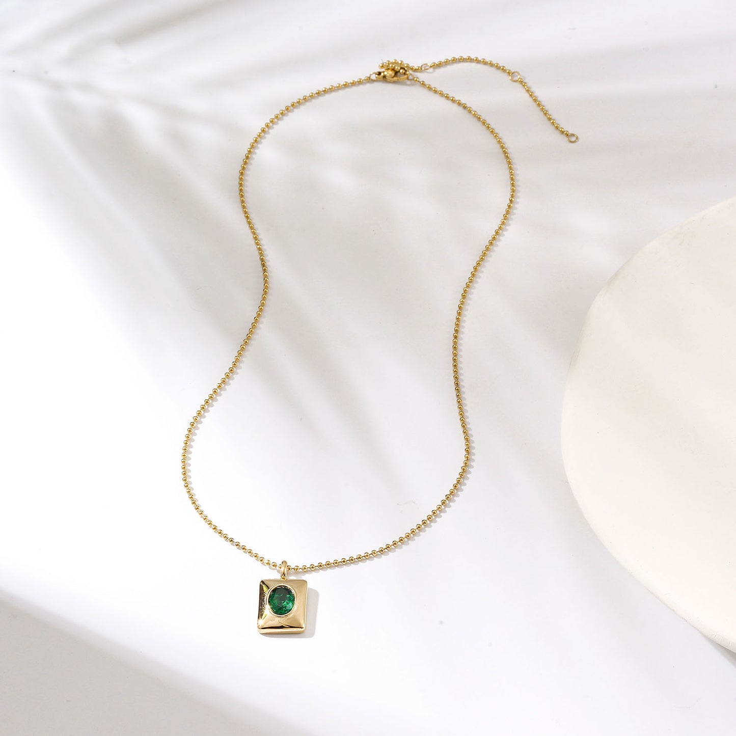 Green Crystal Square Pendant Necklace