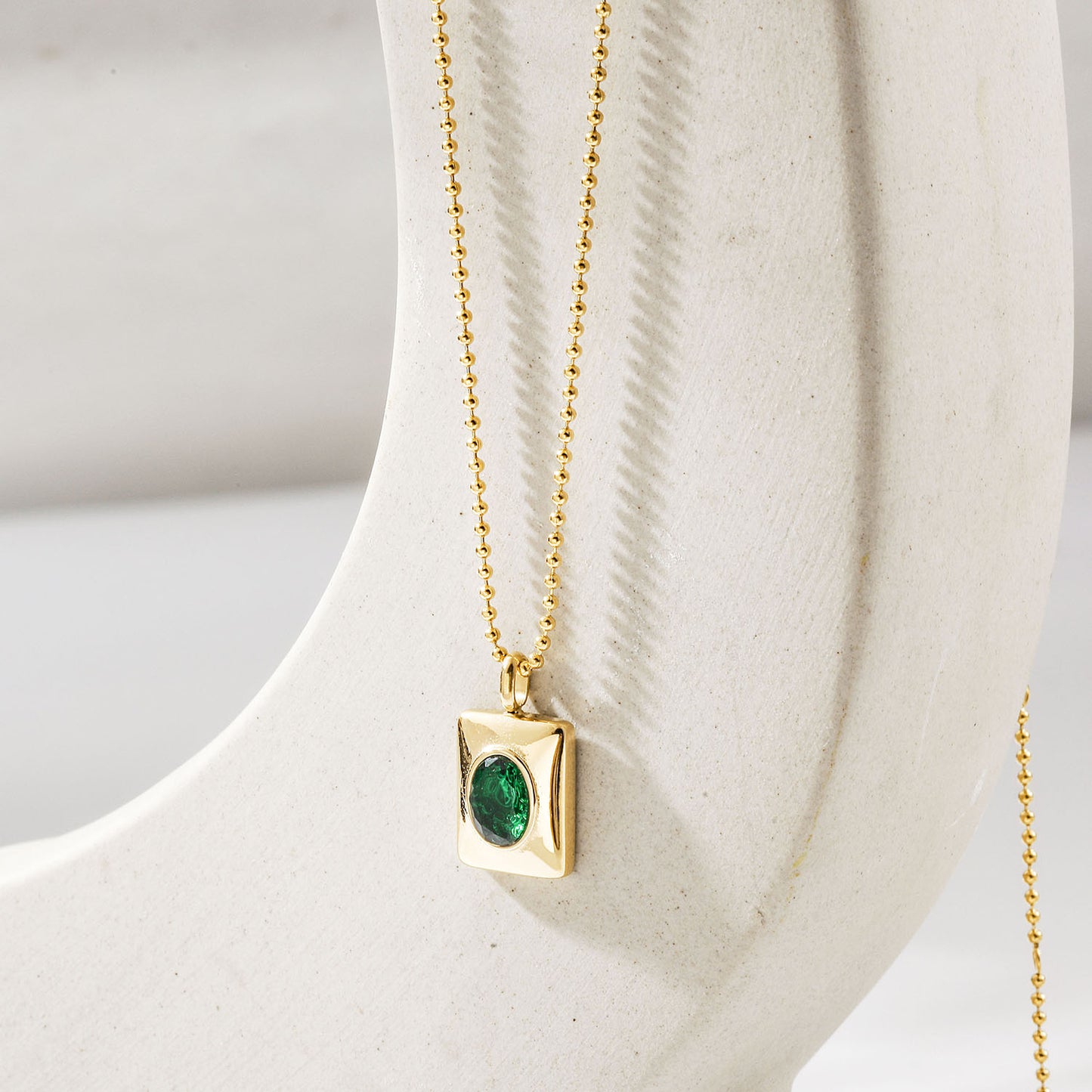Green Crystal Square Pendant Necklace