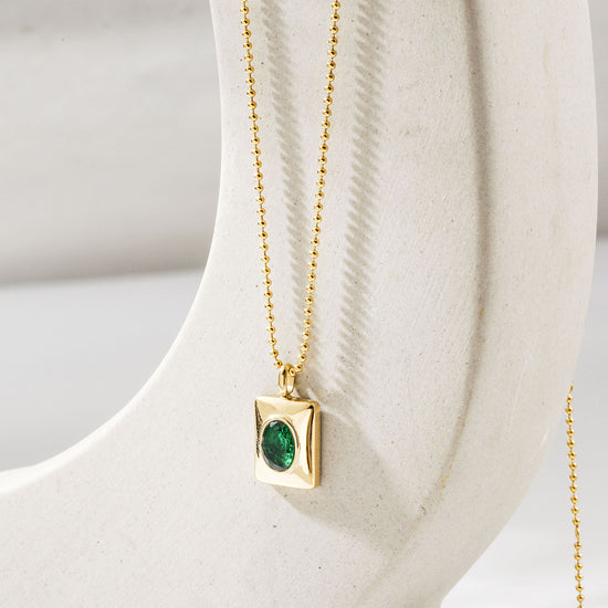 Green Crystal Square Pendant Necklace