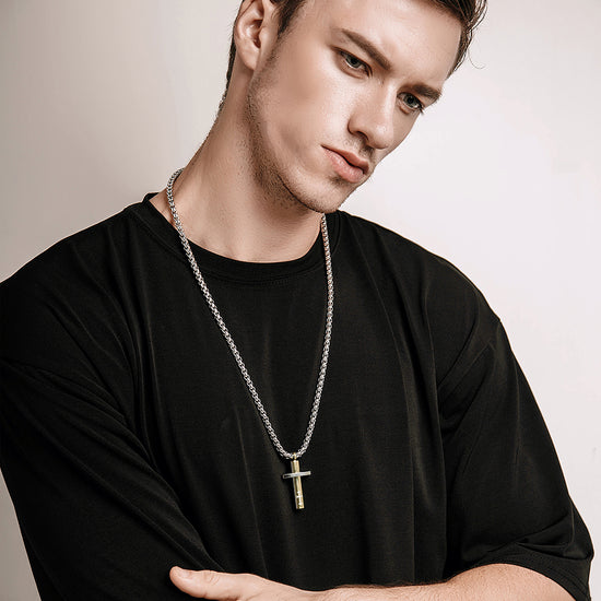 Stainling Steel Men Cross Necklace - NSSN589ST