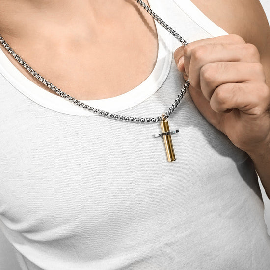 Stainling Steel Men Cross Necklace - NSSN589ST