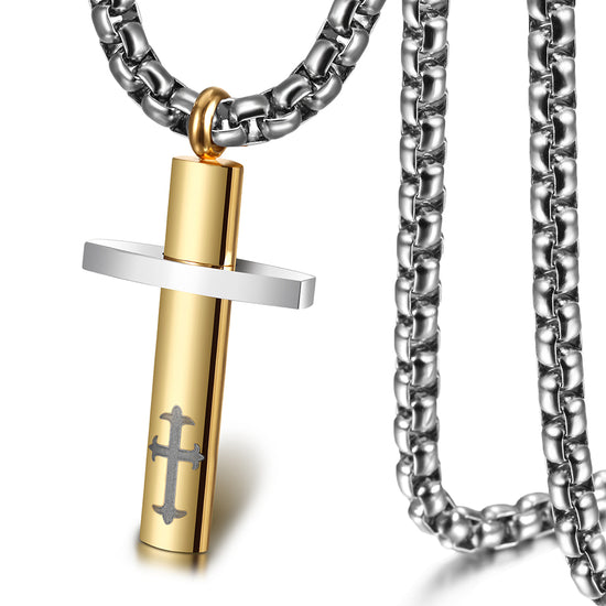 Stainling Steel Men Cross Necklace - NSSN589ST