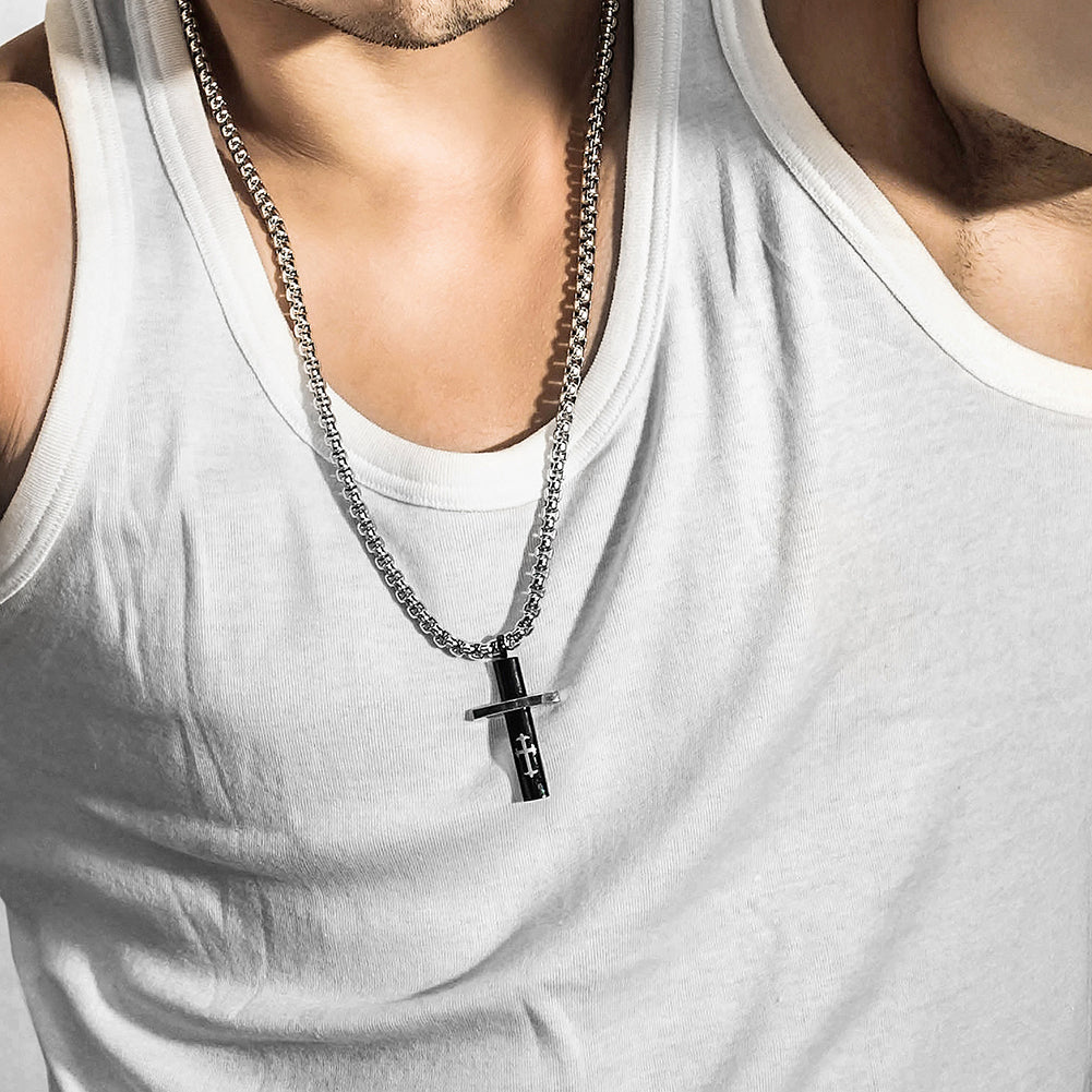 Stainling Steel Men Cross Necklace - NSSN589ST