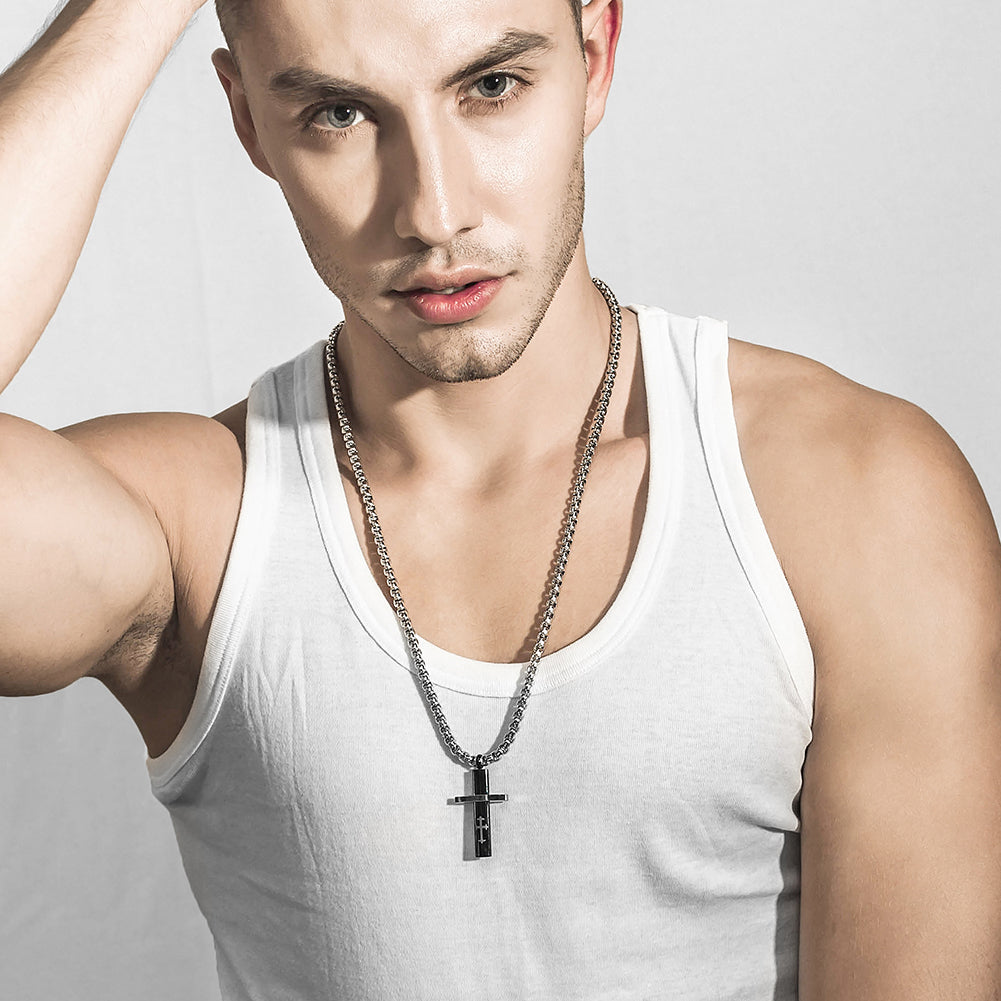 Stainling Steel Men Cross Necklace - NSSN589ST