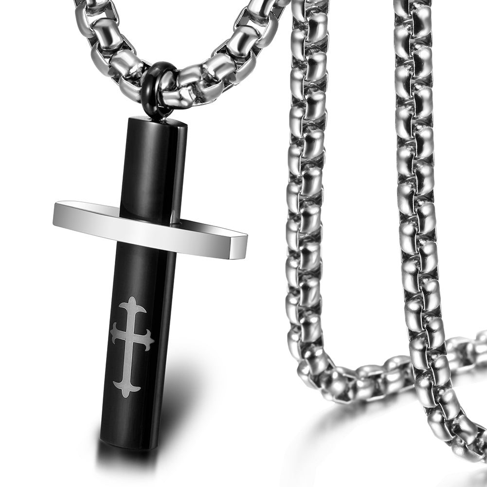 Stainling Steel Men Cross Necklace - NSSN589ST