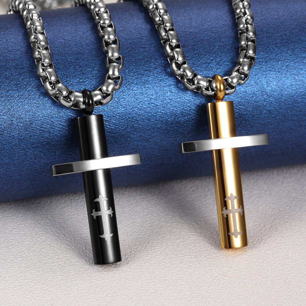 Stainling Steel Men Cross Necklace - NSSN589ST