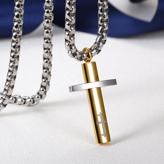 Stainling Steel Men Cross Necklace - NSSN589ST