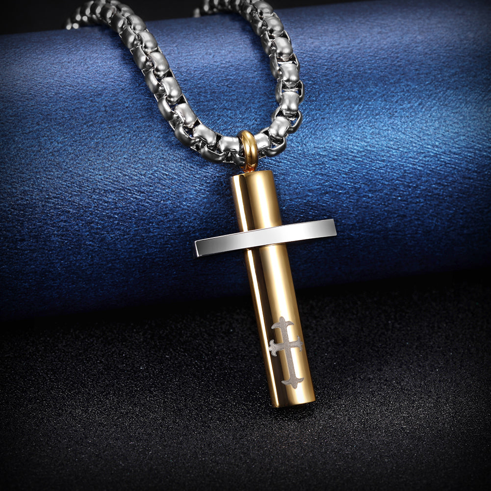 Stainling Steel Men Cross Necklace - NSSN589ST