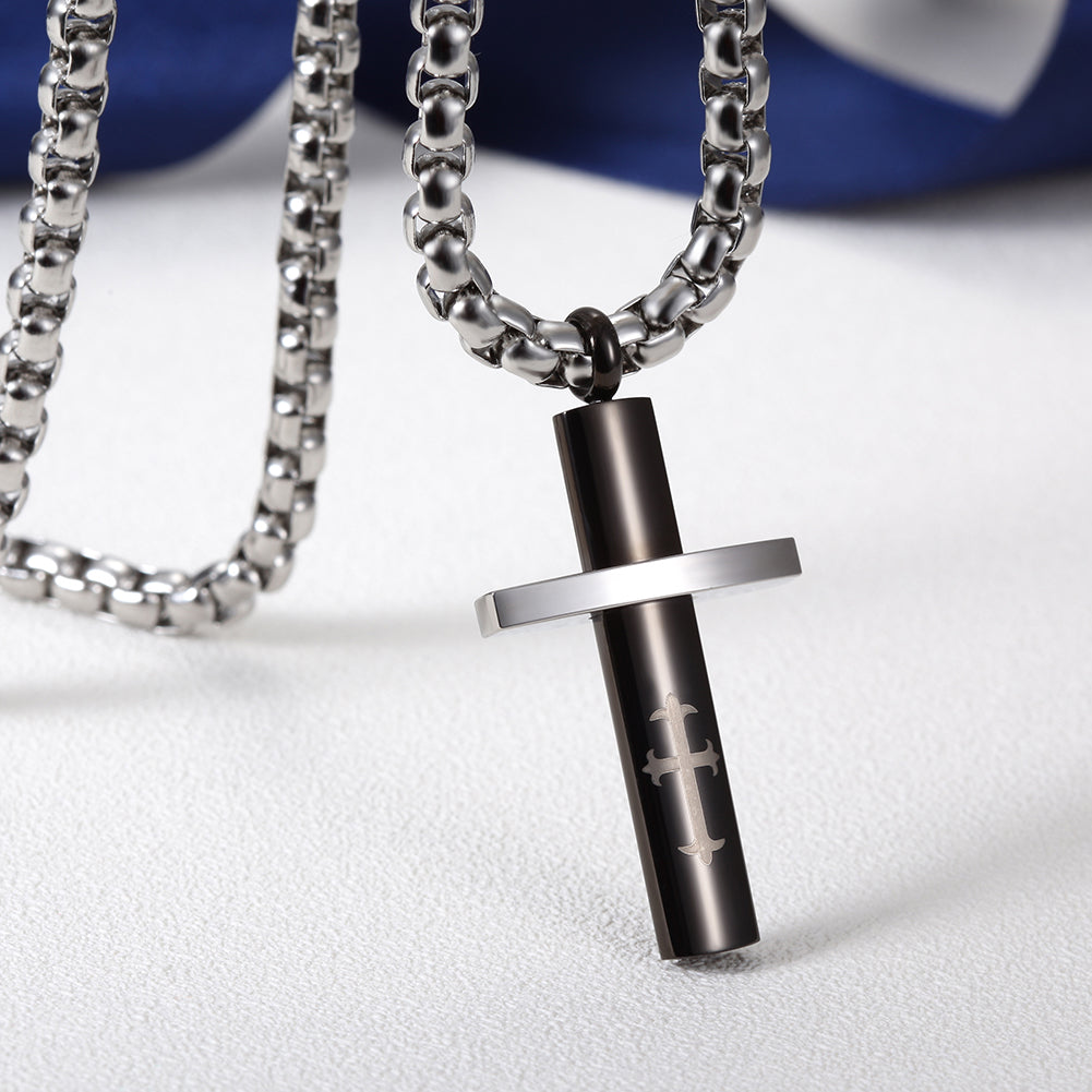 Stainling Steel Men Cross Necklace - NSSN589ST