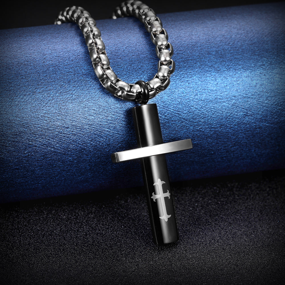 Stainling Steel Men Cross Necklace - NSSN589ST