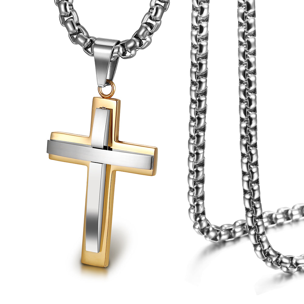 Two-Tone Cross Necklace - NSSN591ST