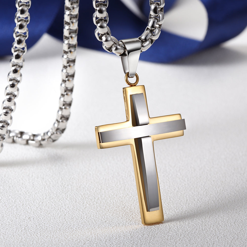 Two-Tone Cross Necklace - NSSN591ST