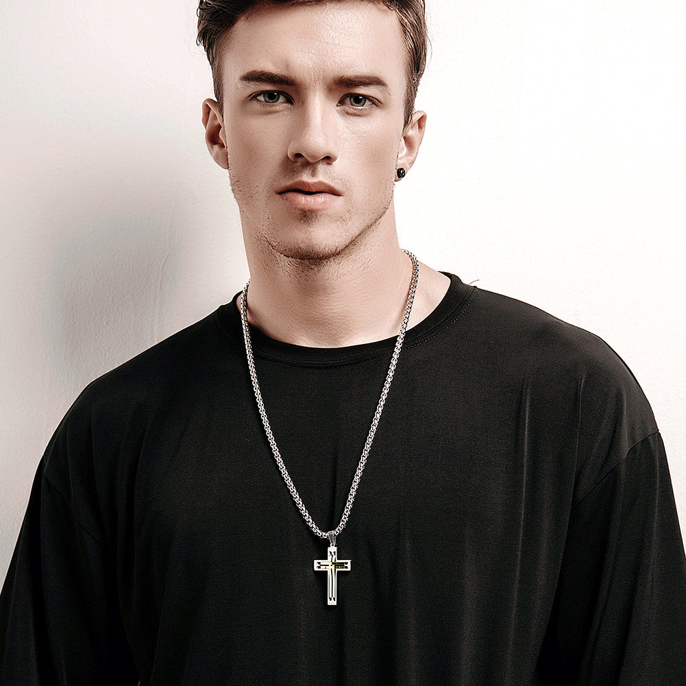 Hollow Stainless Steel Cross Necklace - NSSN594ST