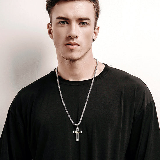 Hollow Stainless Steel Cross Necklace - NSSN594ST