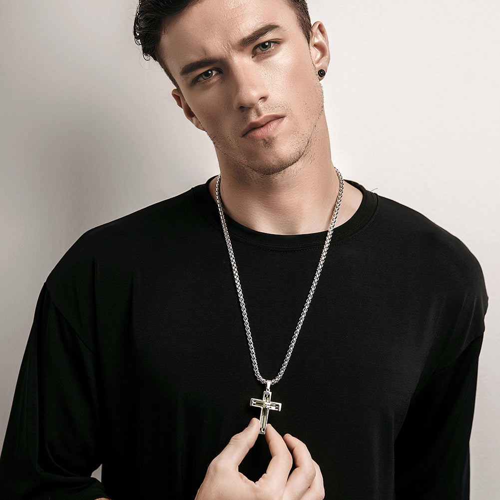 Hollow Stainless Steel Cross Necklace - NSSN594ST