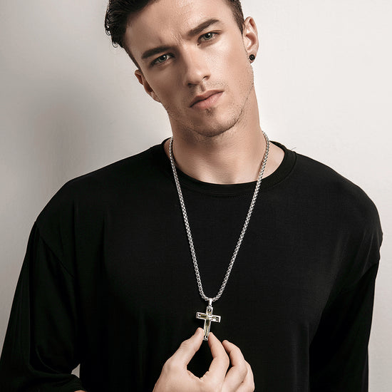 Hollow Stainless Steel Cross Necklace - NSSN594ST