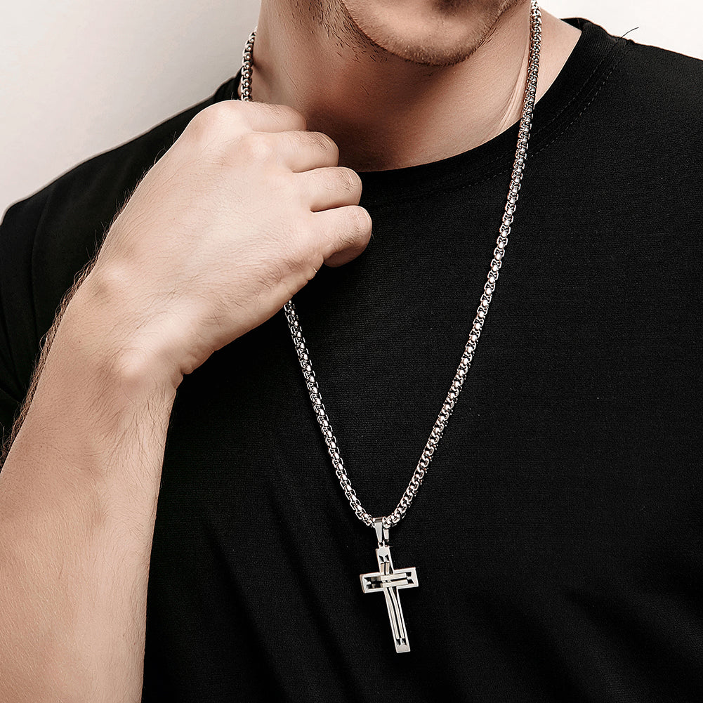 Hollow Stainless Steel Cross Necklace - NSSN594ST