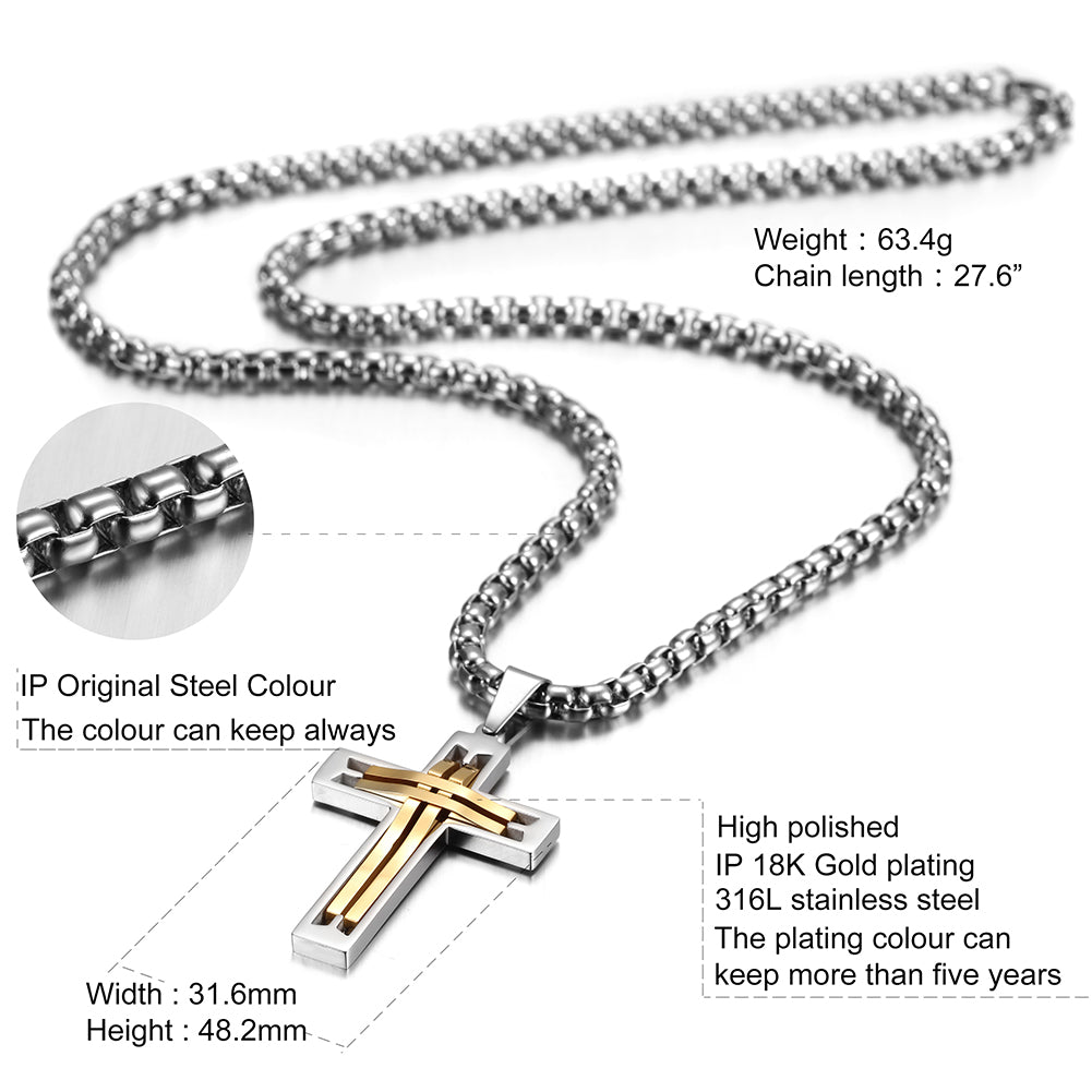 Hollow Stainless Steel Cross Necklace - NSSN594ST