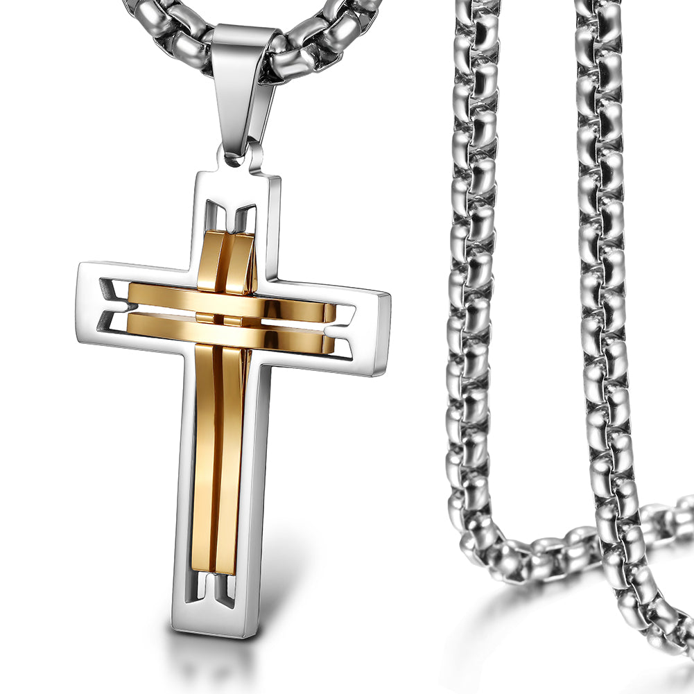 Hollow Stainless Steel Cross Necklace - NSSN594ST