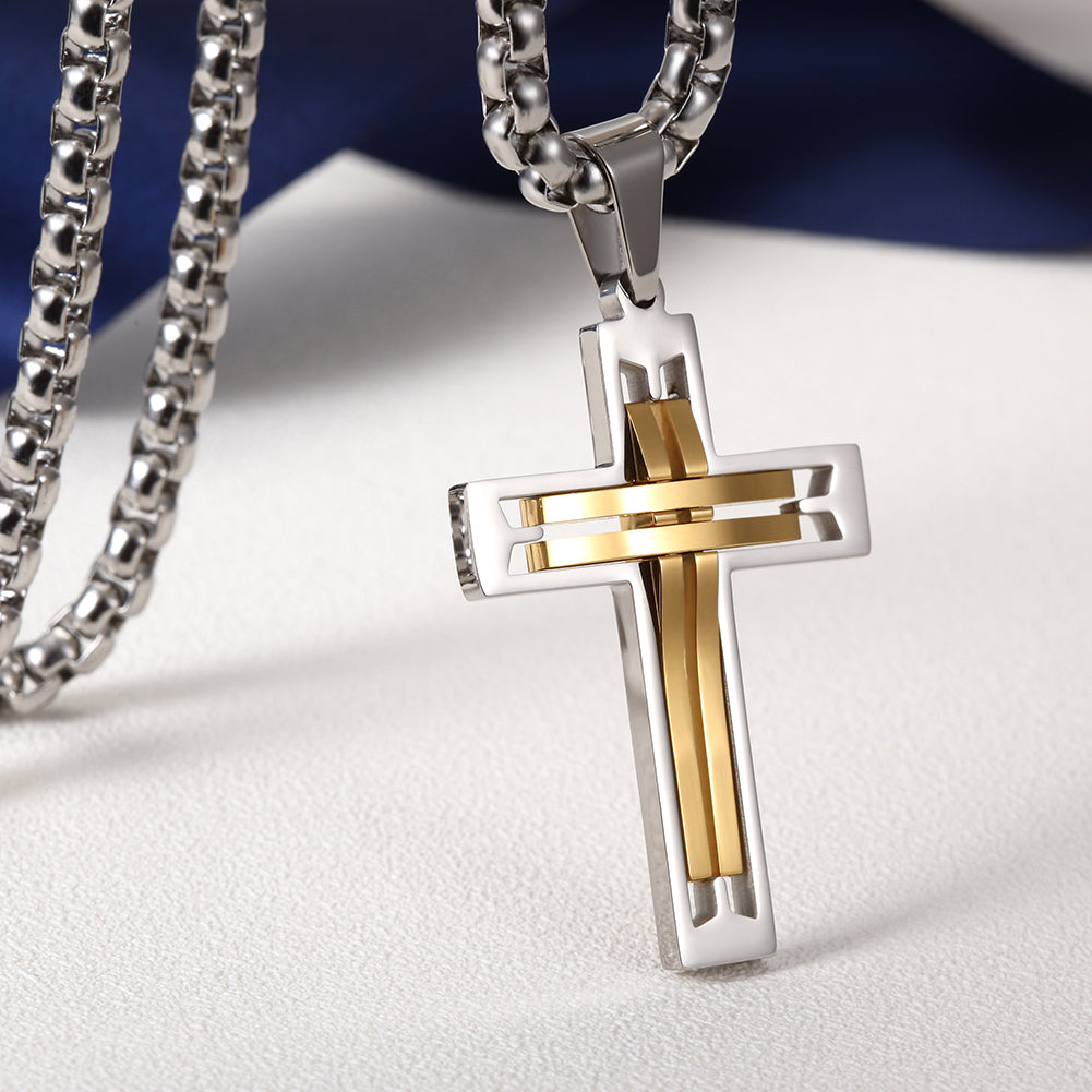Hollow Stainless Steel Cross Necklace - NSSN594ST