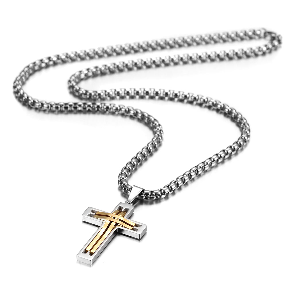 Hollow Stainless Steel Cross Necklace - NSSN594ST
