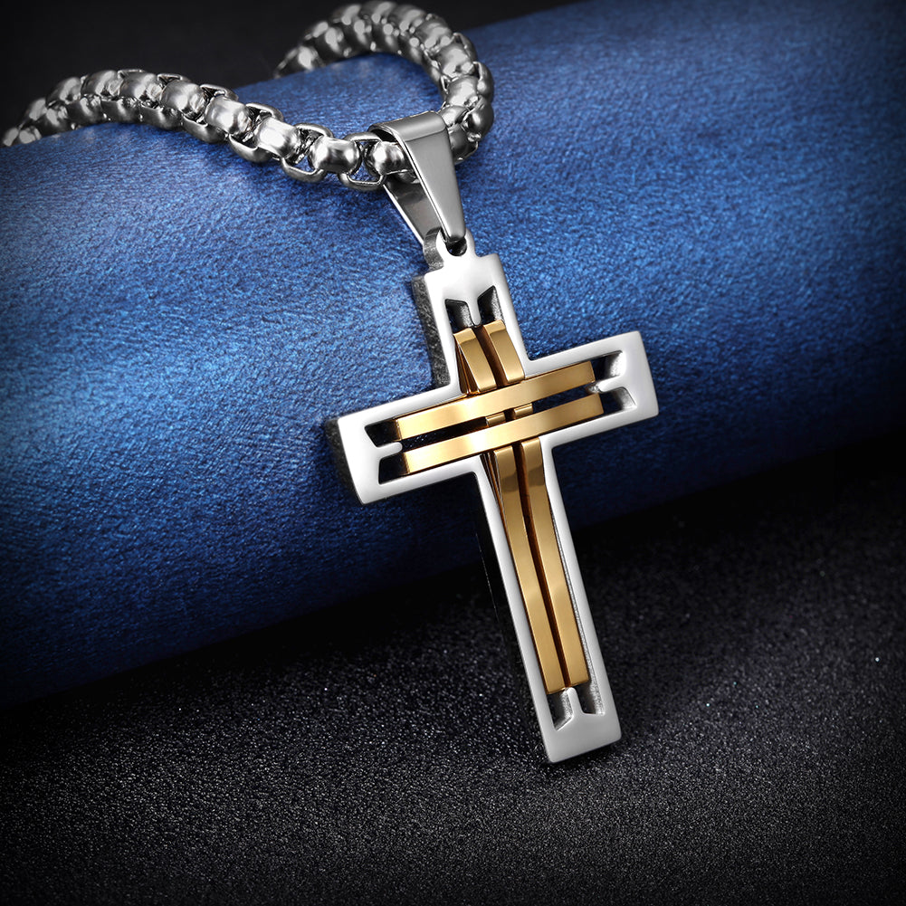 Hollow Stainless Steel Cross Necklace - NSSN594ST