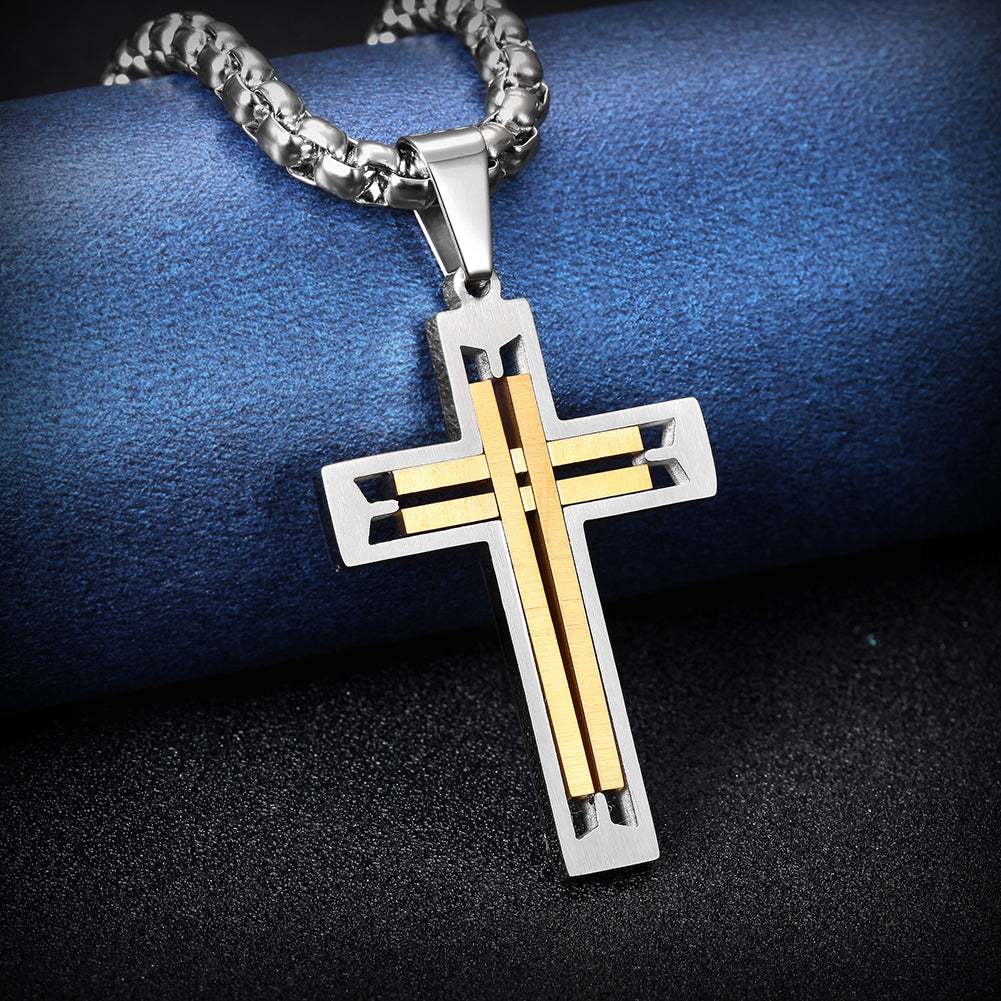 Hollow Stainless Steel Cross Necklace - NSSN594ST