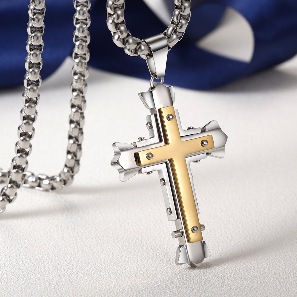 Stainless Steel Rivets Cross Necklace- NSSN595ST
