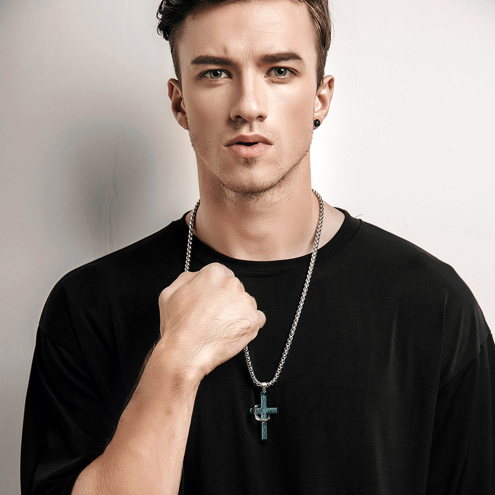 Cross Ring Pendant Necklace - NSSN598ST