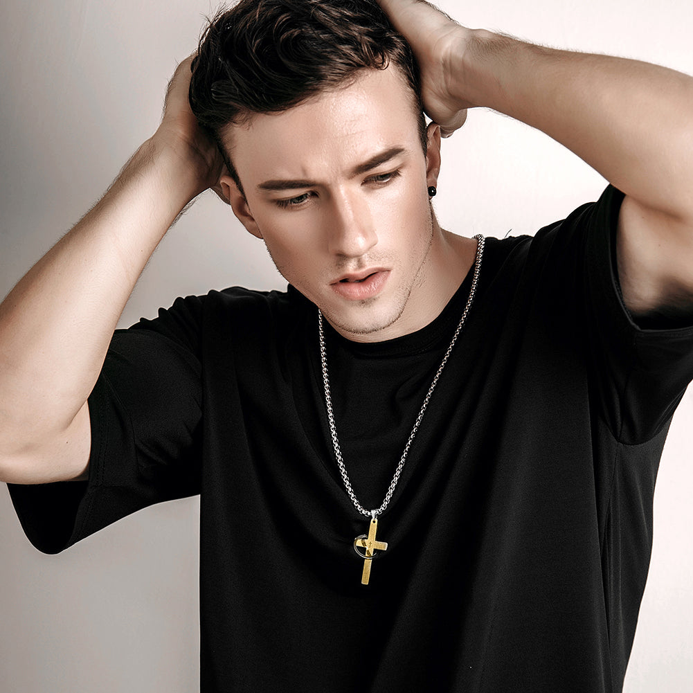 Cross Ring Pendant Necklace - NSSN598ST