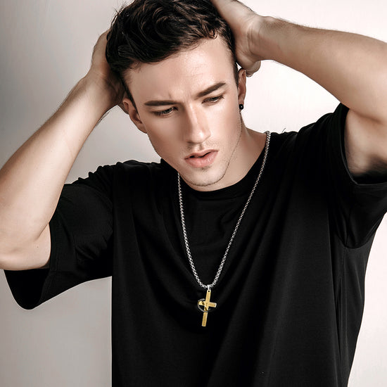 Cross Ring Pendant Necklace - NSSN598ST