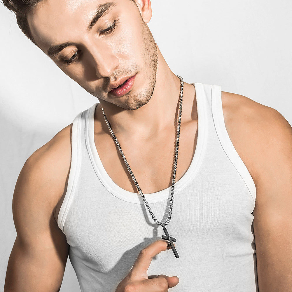 Cross Ring Pendant Necklace - NSSN598ST