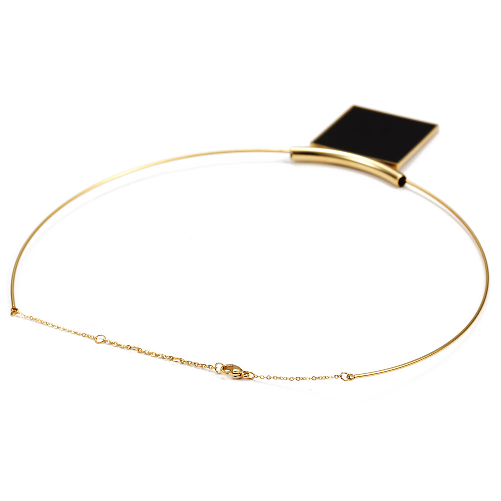 Black square piece necklace-NSSN615ST