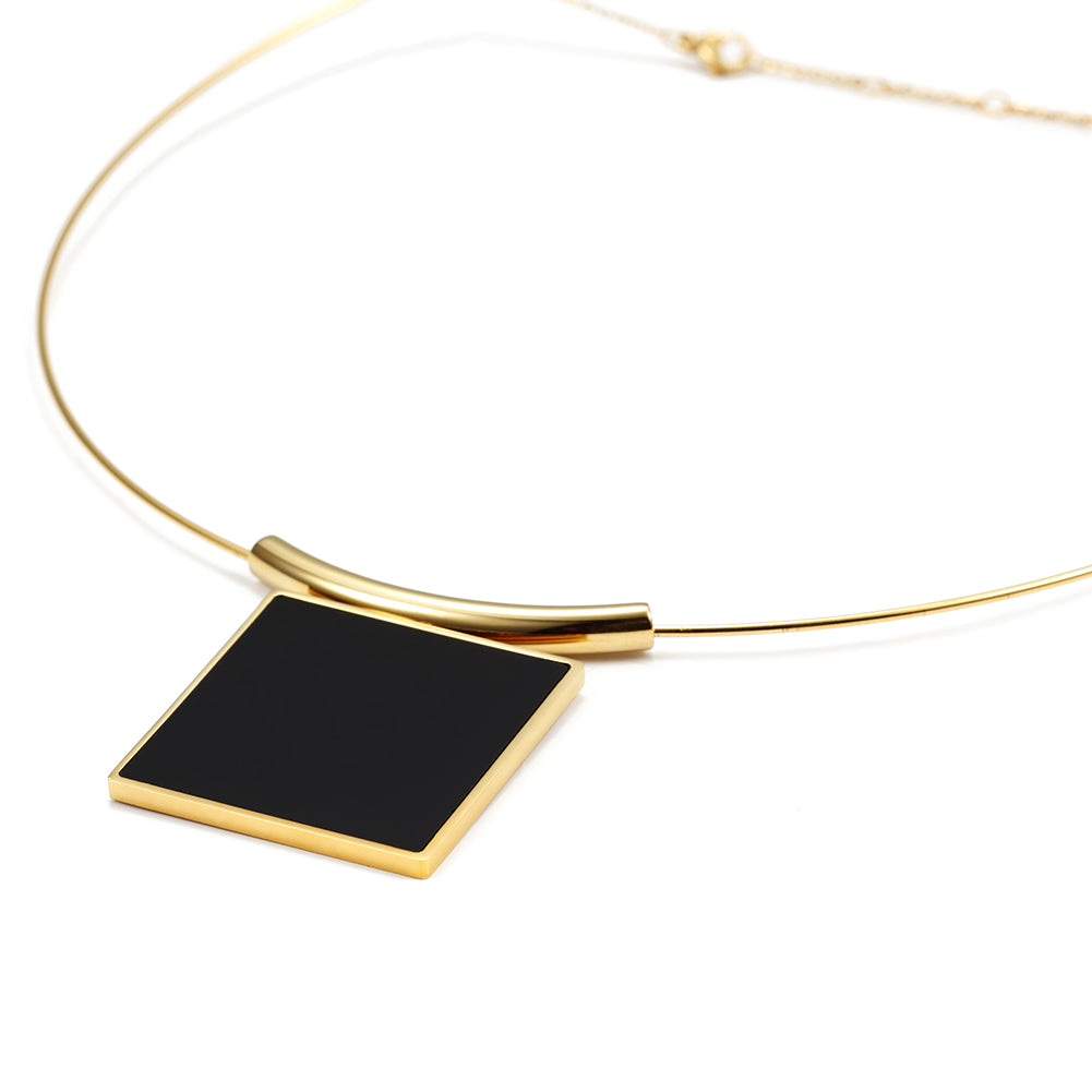 Black square piece necklace-NSSN615ST