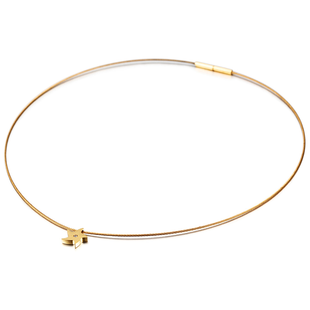 Cable high polished pentagram necklace-NSSN617ST